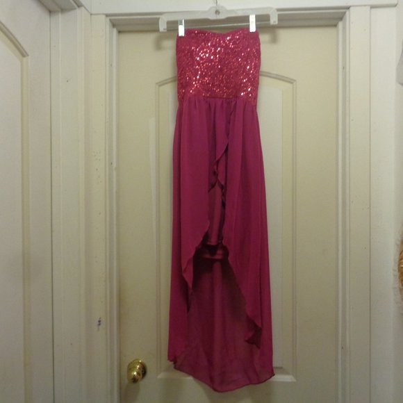CLUBWEAR LIGHT BURGANDY BLING STRAPLESS HIGH LOW DRESS 2 /4 - Picture 5 of 8